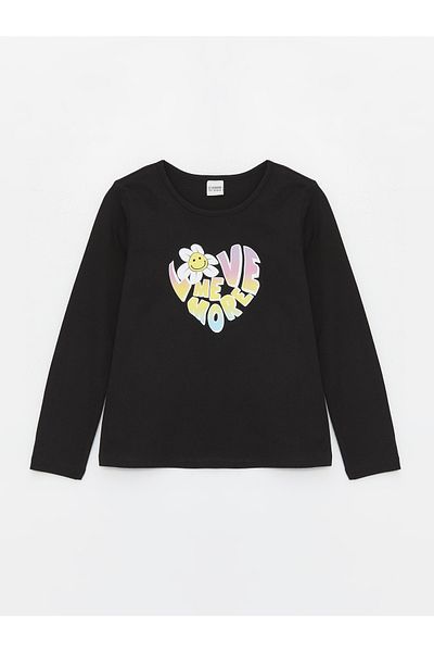 LC Waikiki Crew Neck Printed Long Sleeve Girls' T-Shirt