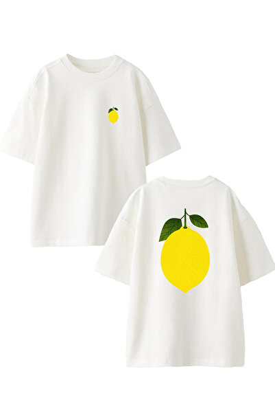 NMG TEKSTİL Tricou oversize unisex din bumbac cu model de lămâie albă