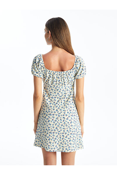 LC Waikiki Floral Print Γυναικείο Φόρεμα με τετράγωνο λαιμό - κοντομάνικο