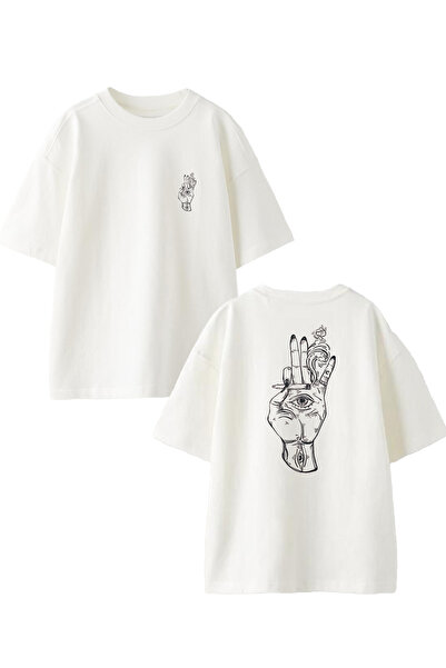 NMG TEKSTİL Λευκό μπλουζάκι Unisex από βαμβακερό μονό μάτι με στάμπα