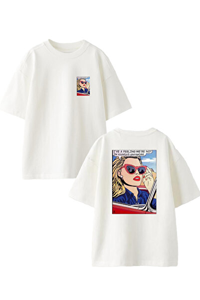 NMG TEKSTİL WhiTe Oversize CoTTon Ive Feelin T-shirt - CarToon PrinTed, Unisex