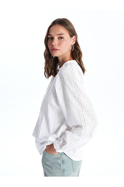 LC Waikiki Dámská halenka s vyšívaným límcem s dlouhým rukávem