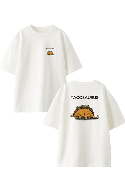 NMG TEKSTİL Λευκό μπλουζάκι Unisex από βαμβακερό Tacosaurus με στάμπα