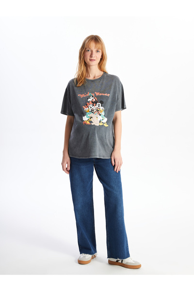 LC Waikiki Těhotenské tričko Mickey Mouse s potiskem Crew Neck - Krátký rukáv