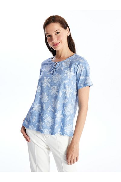 LC Waikiki Patterned Tie Collar - Short Sleeve Women's Blouse