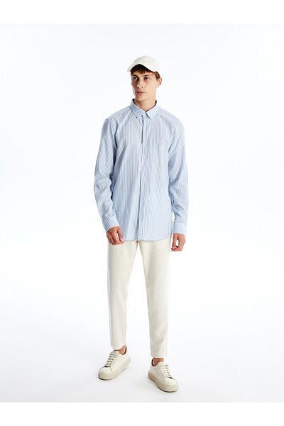 LC Waikiki Ανδρικό πουκάμισο Poplin - Slim Fit, Μακρυμάνικο, Ριγέ