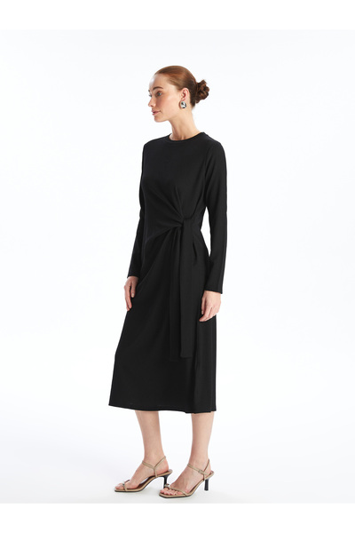 LC Waikiki Dámské šaty – výstřih, pevné, s dlouhým rukávem