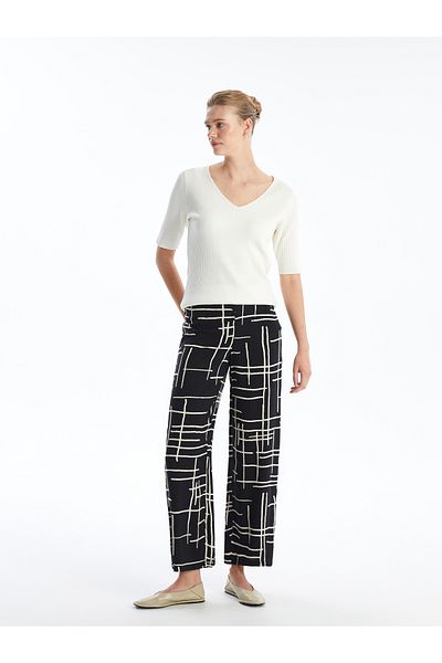 LC Waikiki Patterned Comfortable Patterned Women's Trousers with Elastic Waist