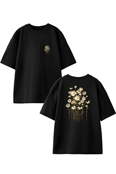 NMG TEKSTİL Μαύρο Oversize Βαμβακερό - Μπλουζάκι Unisex με στάμπα μπροστά και...