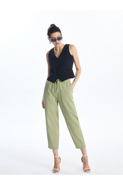 LC Waikiki Linen Blended Women's Straight Trousers with Elastic Waist