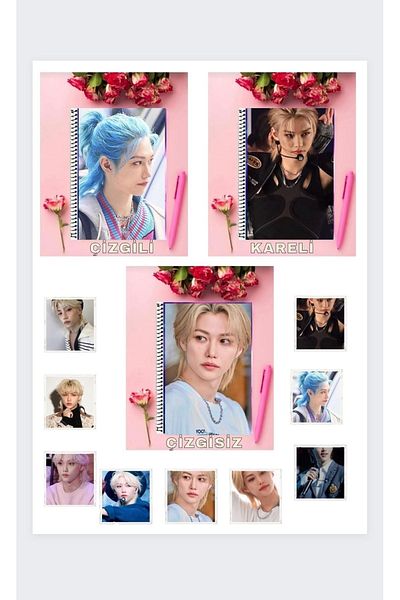 animeandyourworld Felix stray kids 3 notebooks A4 size lined + plaid + unlined and 9 photocards