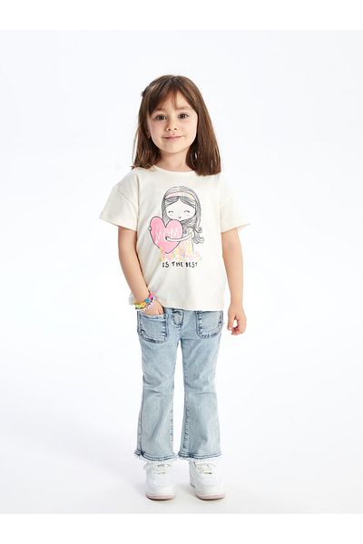 LC Waikiki Crew Neck Printed Short Sleeve T-Shirt for Baby Girl