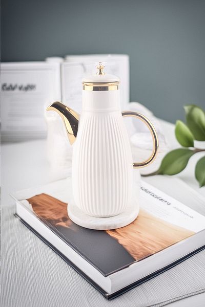 Vadi Porcelain Oil Pot with Crystal Lid - Violet Gold Detailed Vinegar Pot