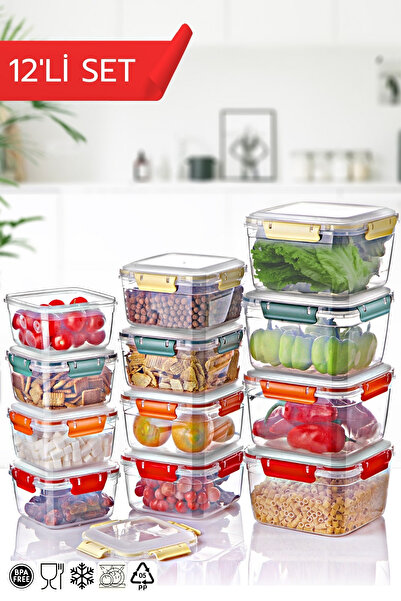 Nandy Home 12'Li Set Kare Kilit Kapaklı Mix Renk Saklama Kabı