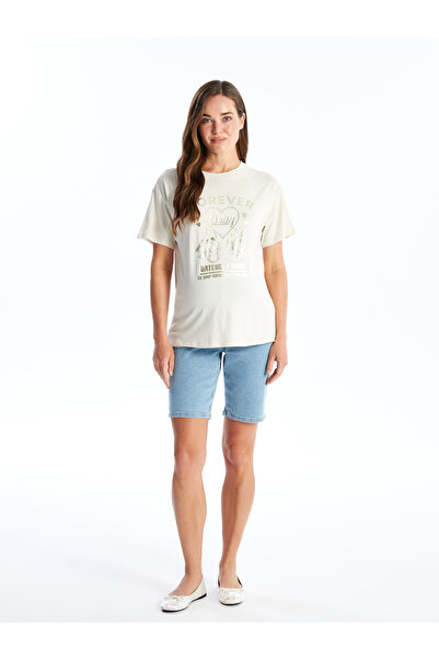 LC Waikiki Kismama póló - Crew nyakú, nyomott, rövid ujjú