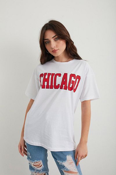 Mad&Calf Γυναικείο μπλουζάκι με στάμπα Chicago Oversize