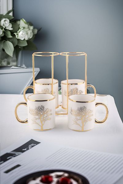 Vadi Autumn Gold Detailed - Life Tree Patterned 4-Piece Mug Set