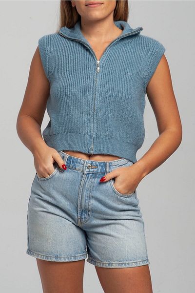 summer people Vestă lungă, cu guler înalt, cu fermoar, albastru