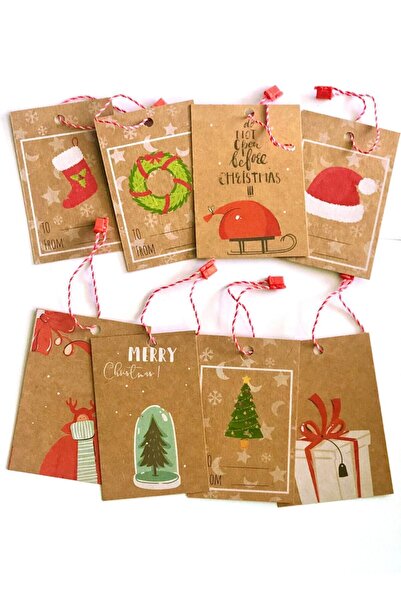 colortouch Kraft Etiket , Yılbaşı Hediye Etiketi 80 Adet 5 X 8,5 Cm , 80 Adet Kilitli Ip