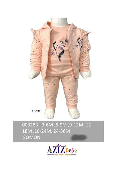 Aziz Bebe 3 Floral Patterned Baby Set - Upper and Lower Set, Size 3 Months - 36 Months, 3-Piece Cardigan