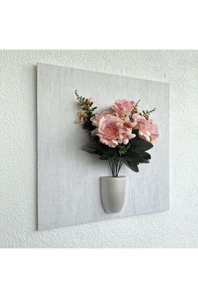 STDEKOR Kabartma Dokulu, Pudra Pembe Gül Çiçekli 3D Tablo