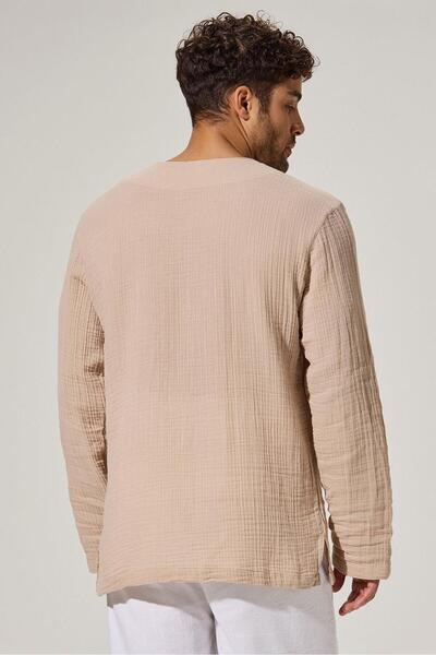 White By Nature Long Sleeve Studded Beige Men's T-Shirt