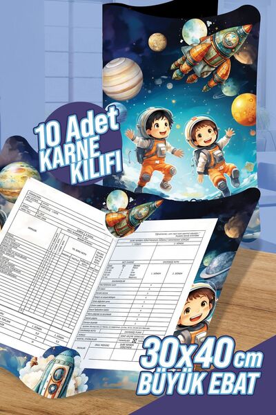 colortouch Astronot temalı A4 Karne Kabı Kılıfı 10 Adet Büyük Ebat 30x40 cm İlkokul Karne Kılıfı Karne Süsleme