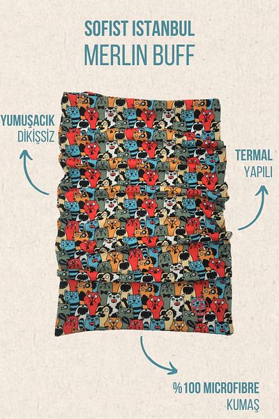 Sofist İstanbul Merlin Buff Multifunctional Seamless Cat Patterned Neck Collar/bandana/baf