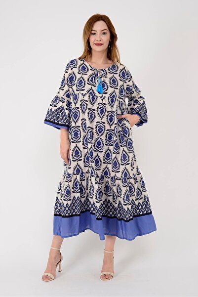 Park Moda AN10628 МОРСЬКА СУКНЯ З ВІЗЕРУНКОМ КИЛИМКА З ДЕТАЛЯМИ ПУСКУЛ