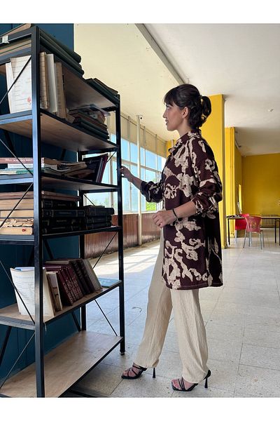 soBasic Guler cămașă cu model Pantaloni Set cămașă dublă Kimona - Maro
