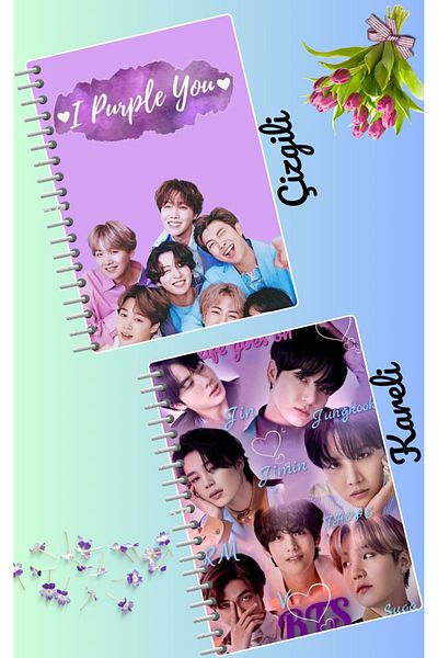 animeandyourworld Bts jin jimin v jungkook suga notebook set 2 pcs A4 size 21*30 lined + checked 60 syf