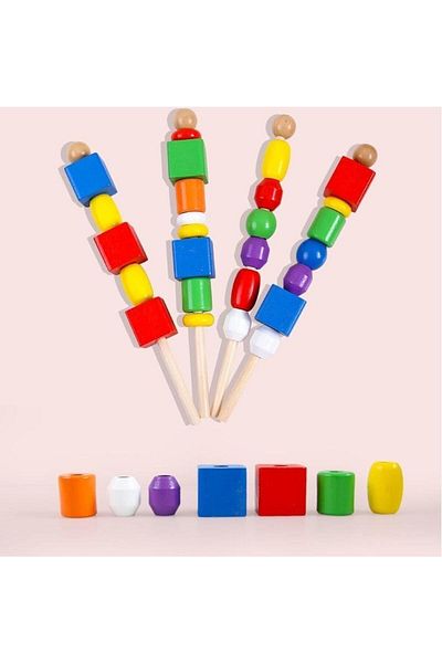 Circle Toys Montessori Educational Toy Line Up Wooden Bead Matching Stick Game Boxed