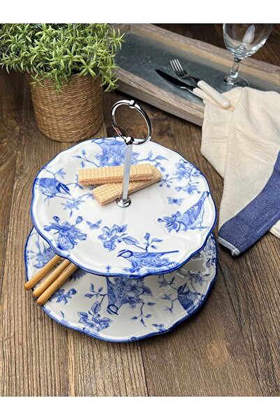 tabakevi Tabak Evi Porcelain Garden Fulya Layered Cookie Holder 21-26cm (with Stand)
