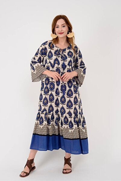 Park Moda AN10628 МОРСЬКА СУКНЯ З ВІЗЕРУНКОМ КИЛИМКА З ДЕТАЛЯМИ ПУСКУЛ