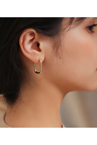 MAZEN Cerrahi Çelik Dikdörtgen Küpe Gold Renk Antialerjik Kararmaz Küpe