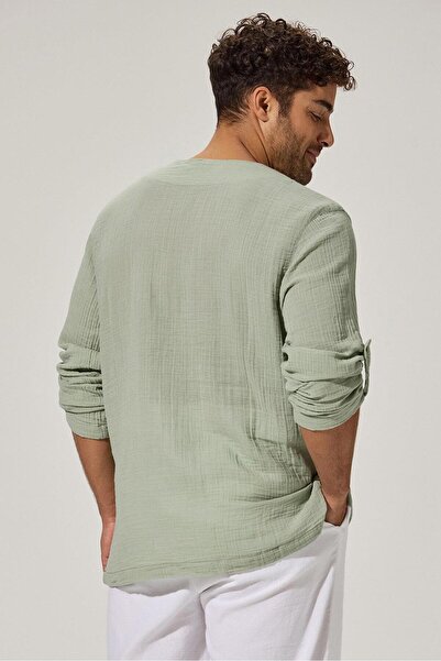 White By Nature Long Sleeve Studded Sile Cloth Green Men's T-Shirt