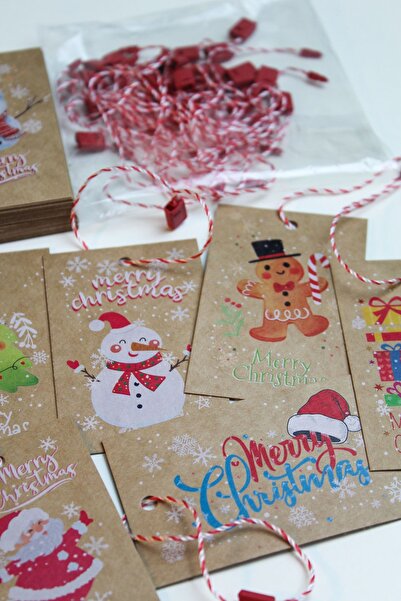 colortouch Αυτοκόλλητο Kraft, Ετικέτα πακέτου δώρου Πρωτοχρονιάς 40 τεμάχια 5 Χ 8 εκ., 40 τεμάχια σχοινί με φερμουάρ