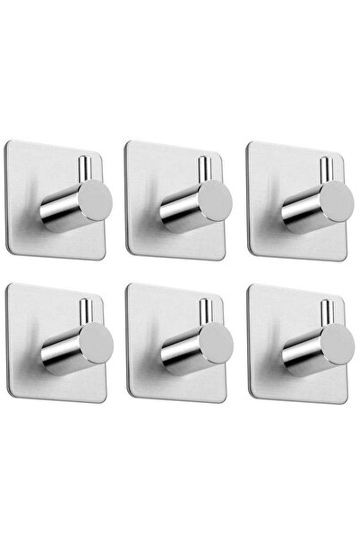 DELTAHOME Paslanmaz Çelik 6 Adet Topuzlu Banyo Askısı Havluluk - Yapışkanlı Montaj - Vida Yok