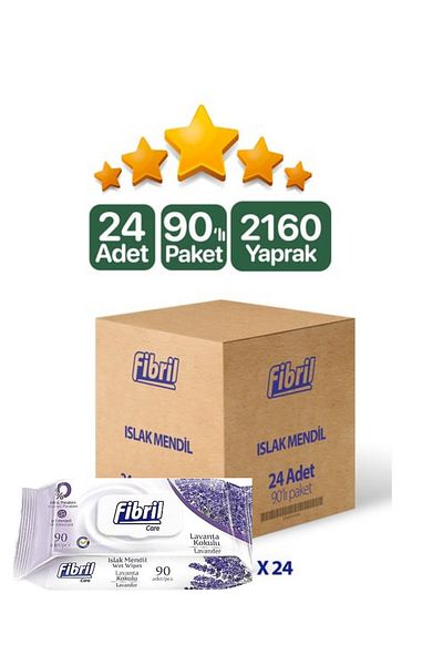 Fibril 90 Sheets Lavender Scented Wet Wipes - 24 Pack