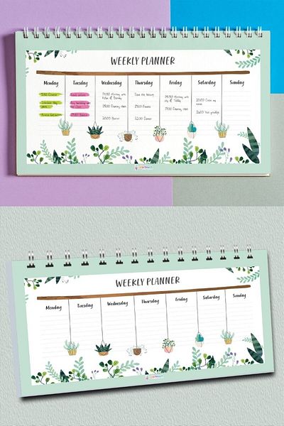 colortouch Greenery Spiralli Haftalık Planlayıcı - Haftalık Planlayıcı Defter