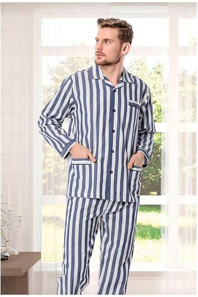 KLY 4007 Set pijamale din popelin pentru bărbați - pijamale gaffur albastru