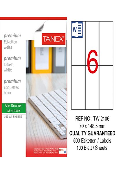 Ürün Evim Etichetă albă Tanex Laser - Tw-2106, 70*148.5 mm, pachet de 100
