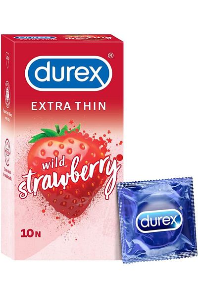 Durex Extra Thin Wild Strawberry Flavoured Condoms for Men - 10s