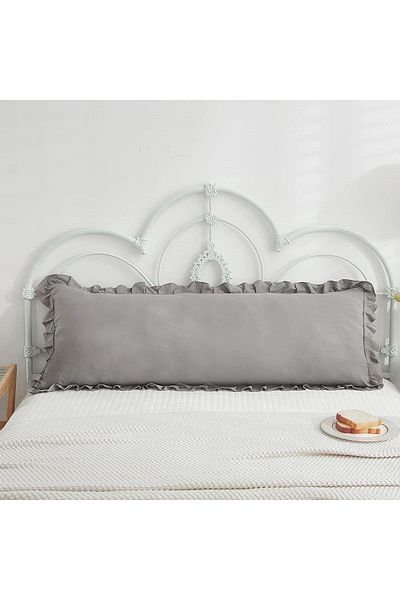 Tinybabyconcept Μαξιλαροθήκη εγκυμοσύνης από φυσικό βαμβακερό γκρι μακριά μαξιλαροθήκη με βολάν Διακοσμητικό μαξιλάρι εγκυμοσύνης 50x135 εκ.