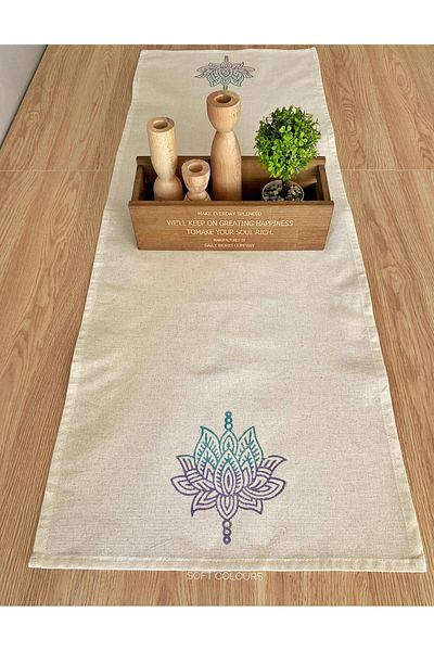 Soft Colours Traditional Wood Printed 100% Cotton Runner - 40X140 cm