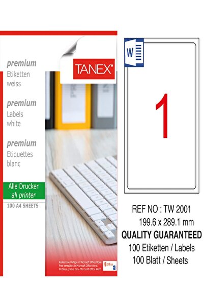 Ürün Evim Etichetă laser Tanex Tw-2001 199,6*289,1 mm Albă 100 bucăți