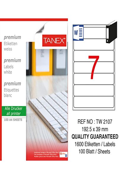 Ürün Evim Tanex laserska etiketa - TW-2107, bela, 192,5*39 mm, 100 kom