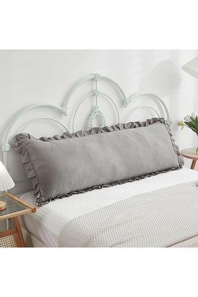 Tinybabyconcept Μαξιλαροθήκη εγκυμοσύνης από φυσικό βαμβακερό γκρι μακριά μαξιλαροθήκη με βολάν Διακοσμητικό μαξιλάρι εγκυμοσύνης 50x135 εκ.