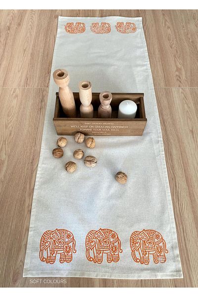 Soft Colours Παραδοσιακό Ξύλινο εμπριμέ 100% βαμβακερό δρομέας - 40x140 cm