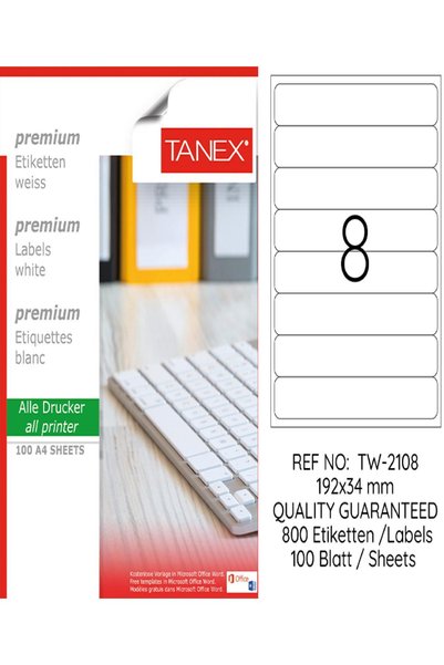 Ürün Evim Tanex Laser Label TW-2108 192*34 mm Бела, паковање од 100 комада